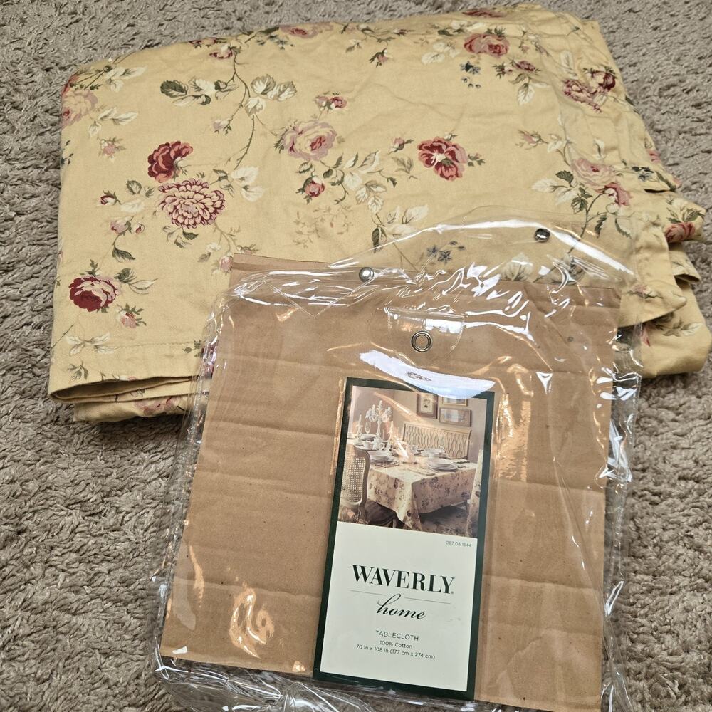 Waverly Sonata Rose Tablecloth 100% Cotton 70 x 108 floral